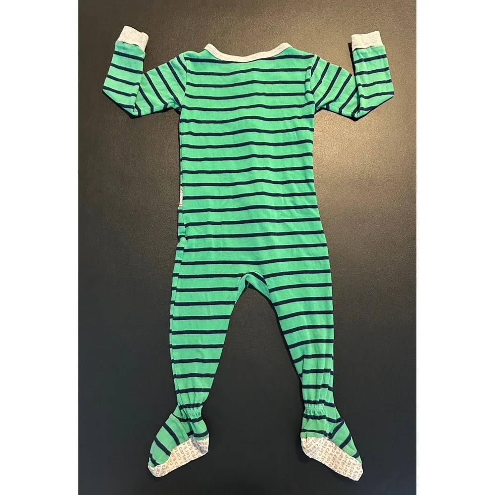 Carters Toddler 2T Green Striped Dinosaur Footed Pajamas 1508